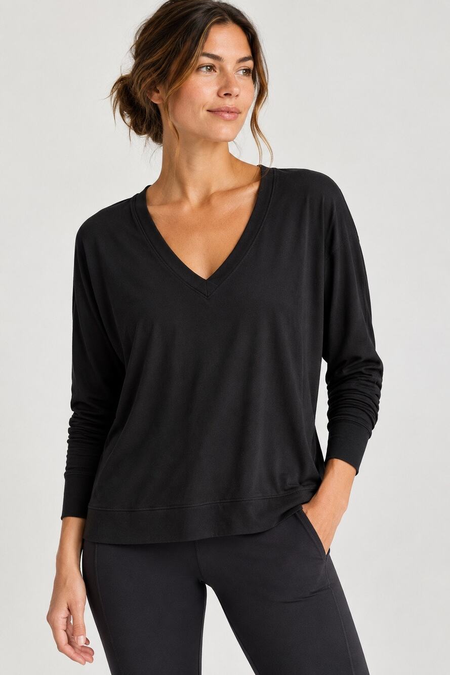 Athleta Sunrise V-Neck Sweatshirt Black Medium